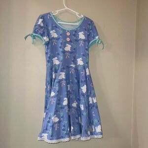 Eleanor Rose Blue Bunny Print 7/8 Easter Spring Dress